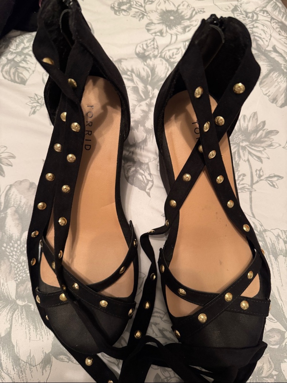 torrid Black Studded Lace-Up Flats